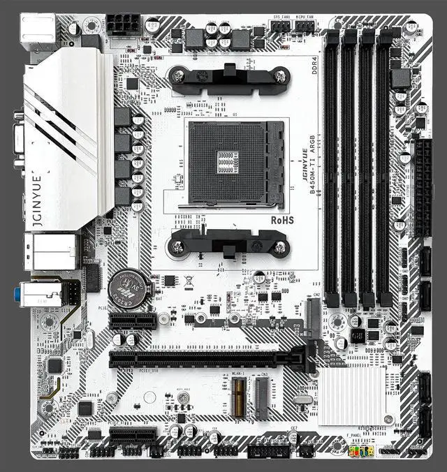 Alt view image 2 of 5 - JGINYUE B450M TI ARGB Motherboard AM4 Socket Ryzen 1000 - 5000 Processors Ryzen R3 R5 R7  CPU DDR4 3600 64GB Dual Channel Memory RAM Micro ATX M.2