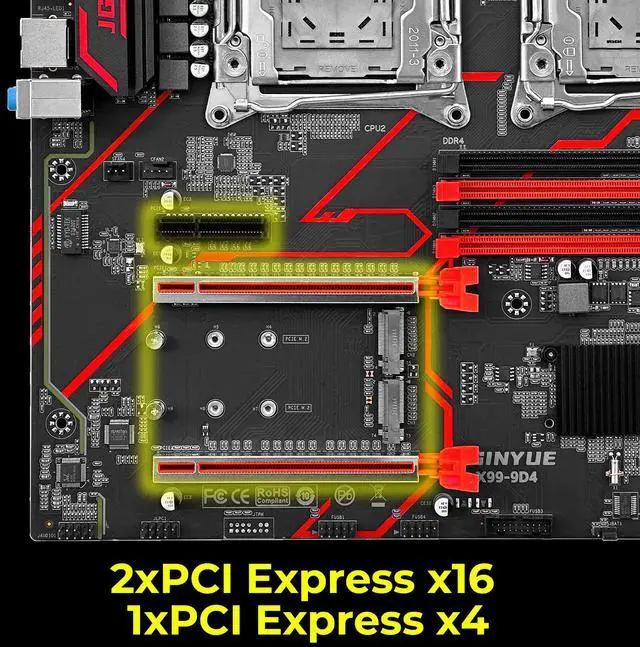 Alt view image 6 of 7 - JGINYUE X99-9D4 Motherboard Dual CPU LGA 2011-3 Supports Xeon E5 V3 V4 DDR4 Memory 256G 2666MHz Eight Channels M.2 Dual X99 Chipset