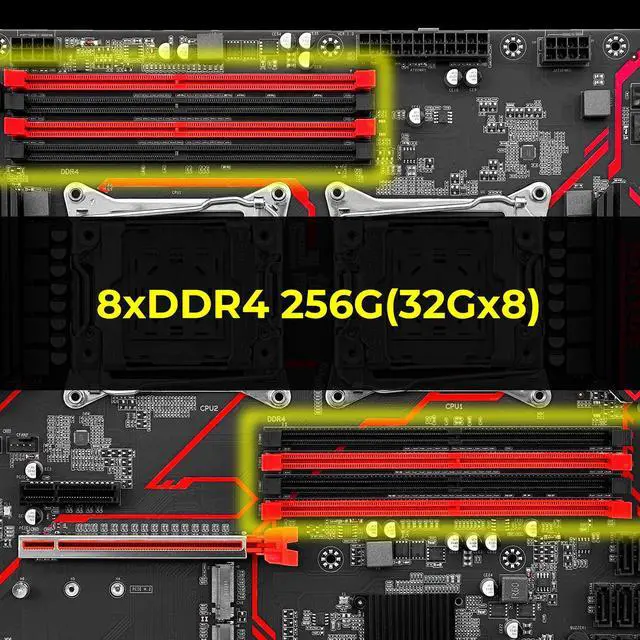 Alt view image 7 of 7 - JGINYUE X99-9D4 Motherboard Dual CPU LGA 2011-3 Supports Xeon E5 V3 V4 DDR4 Memory 256G 2666MHz Eight Channels M.2 Dual X99 Chipset