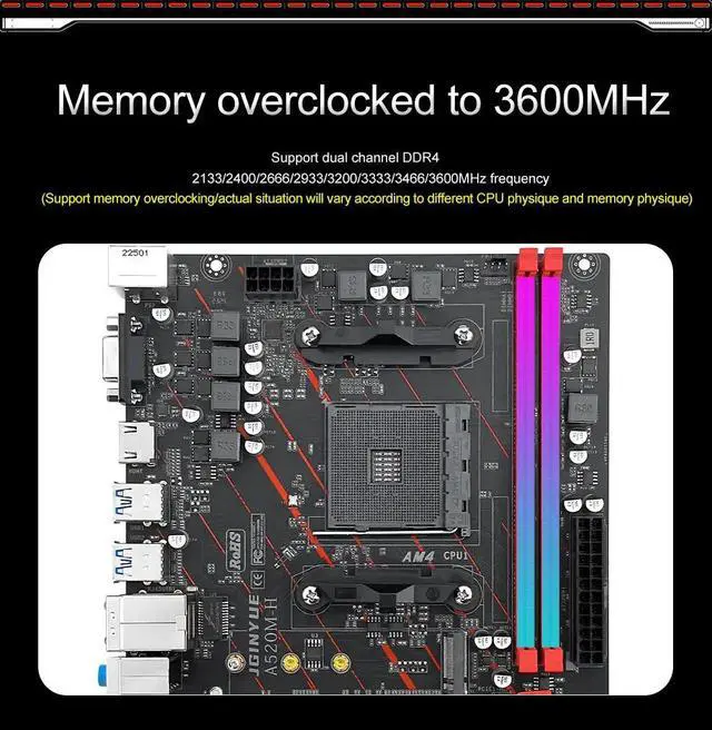 Alt view image 3 of 7 - JGINYUE B520M-H AM4 Motherboard AMD Processor Dual-channel DDR4 Memory M.2 NVME (Supports Ryen 4000 5000 CPU)