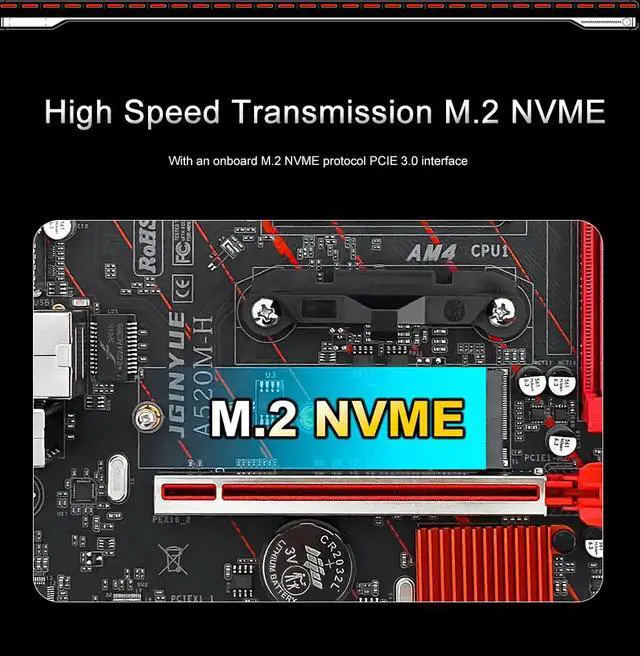 Alt view image 4 of 7 - JGINYUE B520M-H AM4 Motherboard AMD Processor Dual-channel DDR4 Memory M.2 NVME (Supports Ryen 4000 5000 CPU)