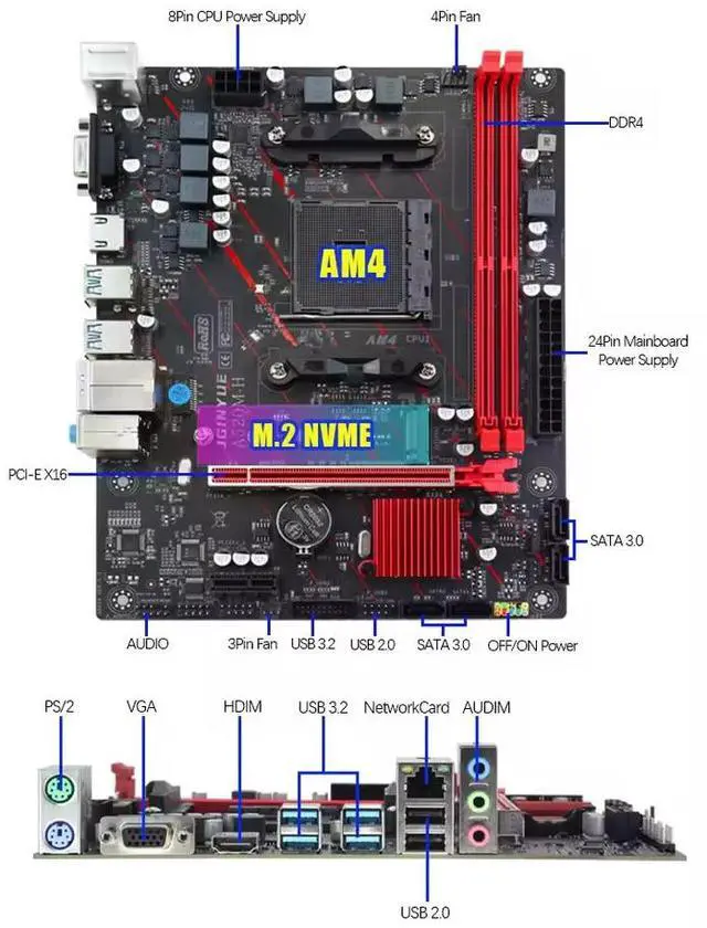 Alt view image 6 of 7 - JGINYUE B520M-H AM4 Motherboard AMD Processor Dual-channel DDR4 Memory M.2 NVME (Supports Ryen 4000 5000 CPU)