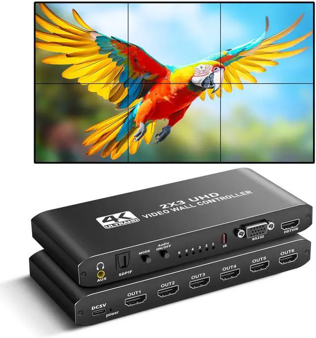 Main image of BUCIER 4K HDMI Video Wall Controller 2x3, Video Wall Processor with Audio Out and RS232, 180° Rotation Only for 2x2 Mode, Supports 14 Splicing Modes Including 2x2, 2x3, 3x2, 1x6