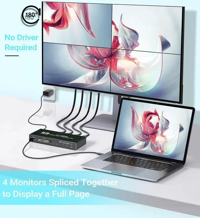 Alt view image 4 of 7 - KEHIPI  2x2 HDMI Video Wall Controller, 1080P@60Hz HDMI DVI TV Wall Processor with Audio Out, 4K Hdmi Video Image Processor with RS232, Support 180° Rotate, 1x2 1x3 1x4 2x2 2X1 3x1 4x1 Mode