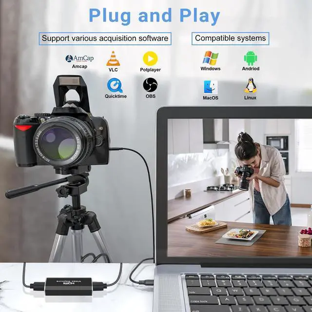 Alt view image 3 of 6 - BUCIER Capture Card 1080p 60fps, 4K HDMI to USB Video Game Capture Card with USB to USB/Type-C Cable, Video Audio Capture Card for Broadcast Live and Record with DSLR, Camcorder