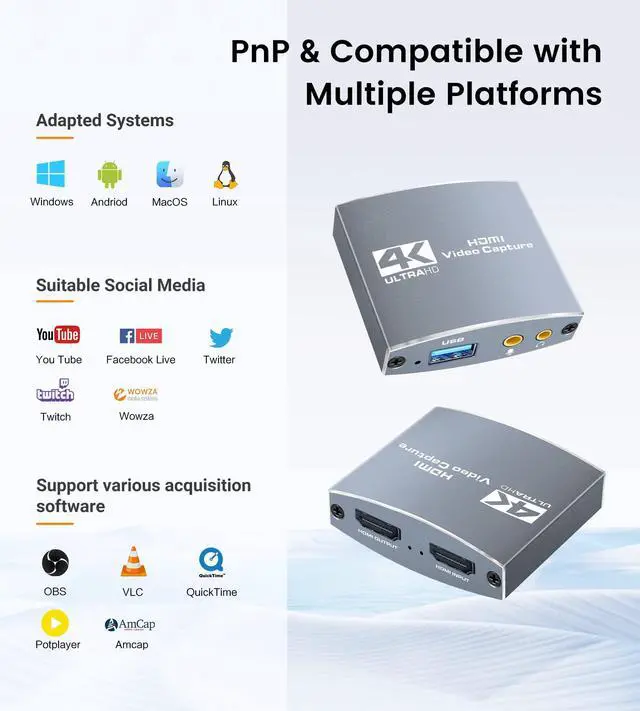 Alt view image 4 of 7 - BUCIER 4K HDMI Video Capture Card with Microphone HDMI Loop-Out, 1080P 60FPS Game Capture Card for Live Streaming, HDMI Capture Card Compatible with Nintendo Switch, PS5/4 PC, Xbox One