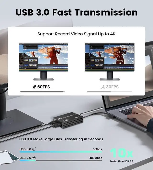 Alt view image 3 of 7 - BUCIER Upgraded Capture Card for Streaming and Record in 4K, HDMI to USB 3.0 Video Capture Device, Game Capture Card with Microphone 4K HDMI Loop-Out for Nintendo Switch PS4/5/OBS/Camera/PC