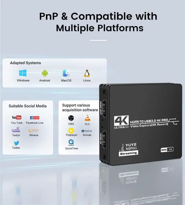 Alt view image 7 of 7 - BUCIER Upgraded Capture Card for Streaming and Record in 4K, HDMI to USB 3.0 Video Capture Device, Game Capture Card with Microphone 4K HDMI Loop-Out for Nintendo Switch PS4/5/OBS/Camera/PC