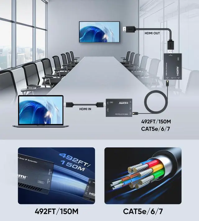 Alt view image 4 of 7 - BUCIER HDMI Extender Over Cat 5e/6/7, Full HD 1080P Aluminum Alloy HDMI Over Ethernet Extender Balun Adapter with POC, EDID, Deep Color, Dobly Digital/DTS (500FT-1080P)