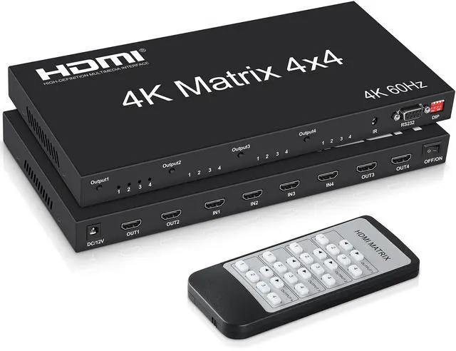 Main image of BUCIER 4K@60Hz HDMI Matrix Switch 4x4,  HDMI Matrix Switcher Splitter 4 in 4 Out with EDID, HDMI Matrix Selector box with RS232 Control, Support Auto Downscaler, HDR, HDMI2.0, HDCP2.2, 18Gbps