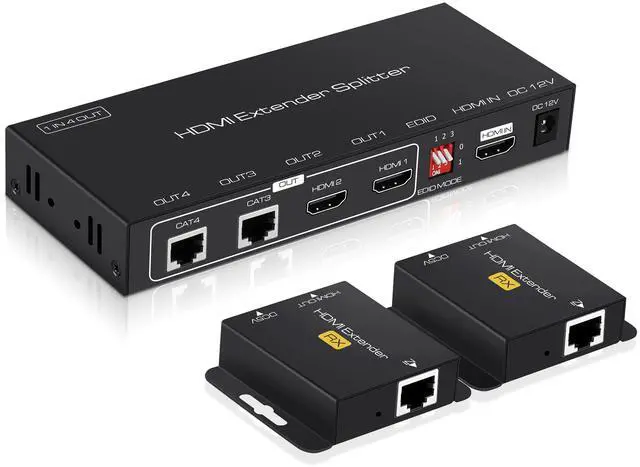 Main image of BUCIER 1X2 HDMI Extender Splitter 165ft(50m) with 2 HDMI Local Loop-Out, 1080P@60Hz HDMI Extender 1 in 2 Out Over CAT 5e/6 with POC Power Supply, 3D EDID, HDMI to Ethernet for fire stick, TV Box