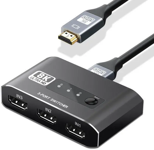Main image of BUCIER HDMI 2.1 Switch 4K 120Hz, Aluminum Alloy 8K@60Hz HDMI Switch 3 in 1 Out, 3x1 HDMI Switcher Selector, Supports 4K@120Hz, Ultra HD, 4k Hdmi Selector Switcher for Game Consoles, Fire Stick