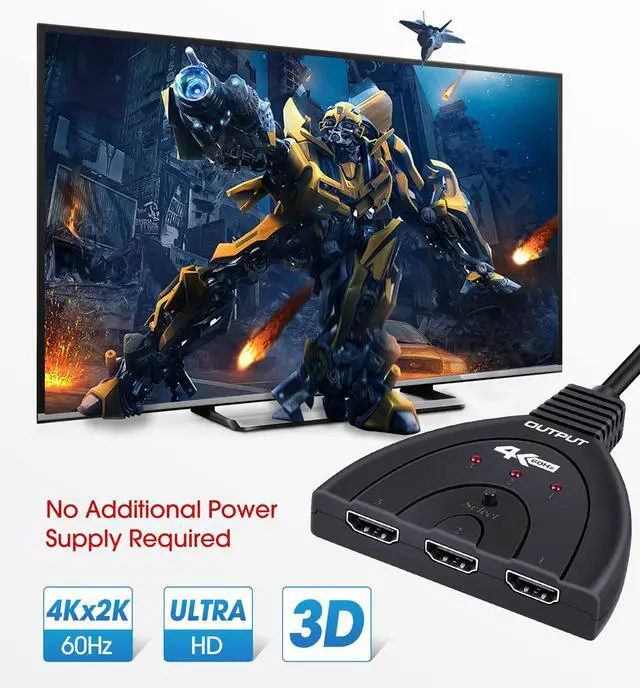 Alt view image 6 of 7 - BUCIER 4K@60Hz HDMI Switch 3 Port,  4K HDMI Switcher Splitter Box 3 in 1 Out, 3X1HDM Switch Selector with Pigtail Cable, Support 3D, HDCP 2.2, HDR 10, Monitor Switch for Fire Stick, PS5, Xbox, PC