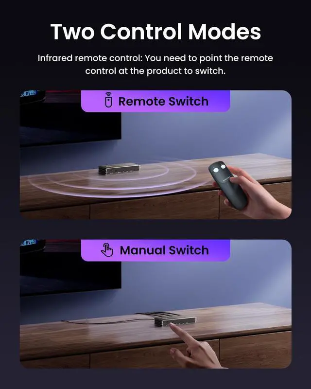 Alt view image 5 of 7 - BUCIER 8K HDMI 2.1 Switch 4K@120Hz 8K@60Hz, Bi-Directional 2 in 1 Out HDMI Switcher with Remote, Aluminum HDMI Splitter 2 in 1 Out Ultra HD Compatible with PS5 Xbox Fire Stick and More (Black)