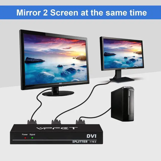 Alt view image 2 of 6 - BUCIER DVI Splitter 1 in 2 Out 2 Port Distribution Duplicator Supports Resolution up to 4K2K Automatically Copy EDID