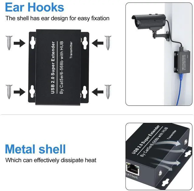 Alt view image 6 of 7 - BUCIER USB Extender Over Ethernet 200ft USB2.0 HUB RJ45 Cat5e 6 up to 480Mbps with Power Adapter 2 Cameras Work in Sync Support Windows MacOS Android Linux