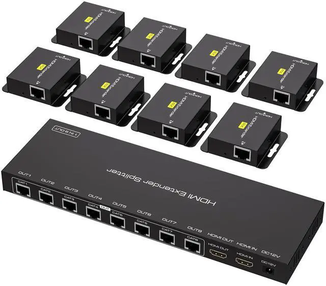 Main image of BUCIER HDMI Extender Splitter Over Ethernet 1 in 8 Out Cat5e or 6 Up to 165FT 50m HD1080P 60Hz 3D with Port Loop Out Support EDID POC Suitable for Projection Exhibition Presentations