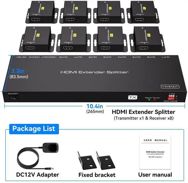 Alt view image 7 of 7 - BUCIER HDMI Extender Splitter Over Ethernet 1 in 8 Out Cat5e or 6 Up to 165FT 50m HD1080P 60Hz 3D with Port Loop Out Support EDID POC Suitable for Projection Exhibition Presentations