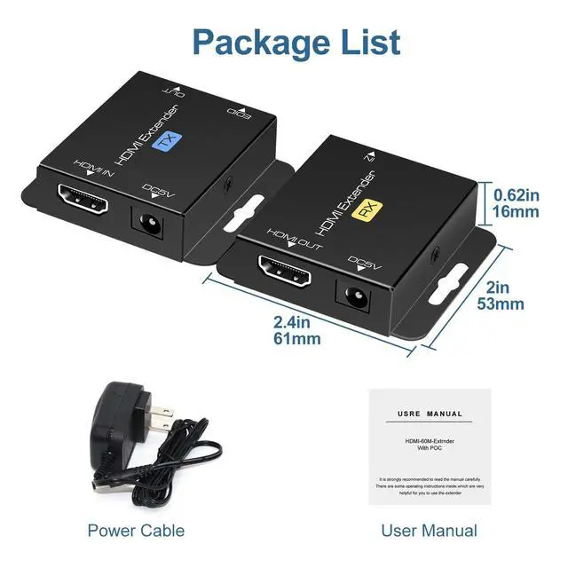 Alt view image 6 of 6 - BUCIER HDMI Extender Over Single Cat6 Ethernet up to 200Ft Repeater Balun Transmitter Receiver Power on Cat Support Full 1080p 3D HDCP EDID Copy from Displays