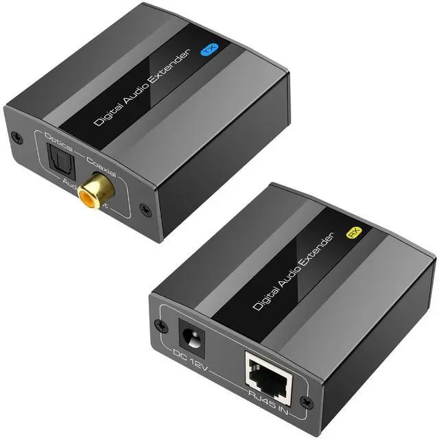 Main image of BUCIER Optical Coaxial Digital Audio Extender Over Ethernet Single Cat5e 6 7 Cable up to 1640ft Adapter Converter Support DTS 5.1 PCM Stereo POC Power on Cat