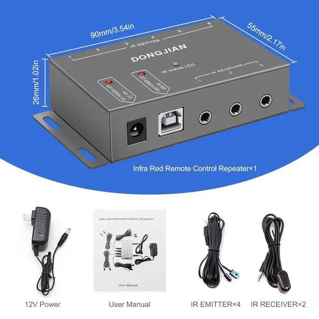 Alt view image 6 of 7 - BUCIER Infrared Remote Control Extender Kit Repeater System Control Multiple Devices Hidden IR 2 in 8 Out Support 20kHz 60kHz