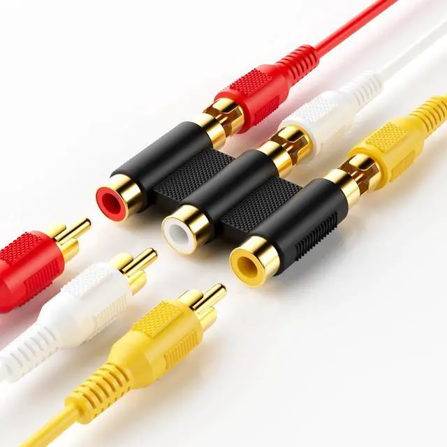Alt view image 3 of 7 - BUCIER RCA Female to Female Coupler, Gold Plated 3-RCA Female to Female Jack Coupler Adapter White Red Yellow - 3 Pack