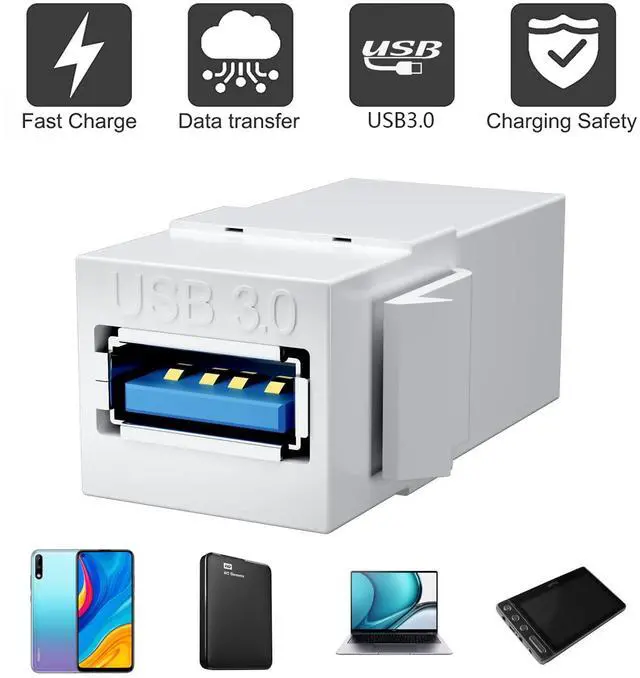 Alt view image 6 of 7 - BUCIER USB 3.0 Keystone Jack Insert, USB Keystone Jack,USB to USB Adapters Female to Female Inserts Connector Interface Coupler Socket Adapter Port for Wall Plate Outlet Panel(White-6 Pack)