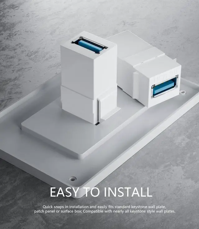 Alt view image 2 of 7 - BUCIER USB 3.0 Keystone Jack Insert, USB Keystone Jack,USB to USB Adapters Female to Female Inserts Connector Interface Coupler Socket Adapter Port for Wall Plate Outlet Panel(White-6 Pack)