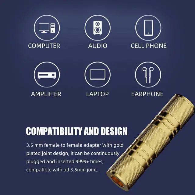 Alt view image 6 of 7 - KEHIPI 3.5mm Female to Female aux Adapter, 3.5mm Stereo Jack to 3.5mm Stereo Jack Adapter Connectors Stereo Coupler Female to Female Gold - 3pcs