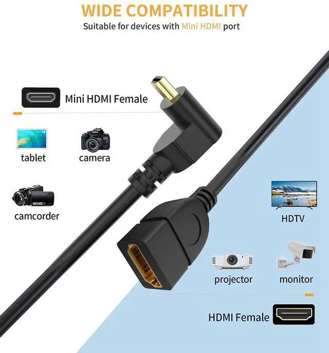 Alt view image 4 of 7 - BUCIER 15CM High Speed 90 Degree Mini HDMI Left-Toward Male to HDMI Female Cable Adapter Connector Supports Full HD 4K 1080P 3D Player,(6.0in, Downward Angle) - 2 Pack