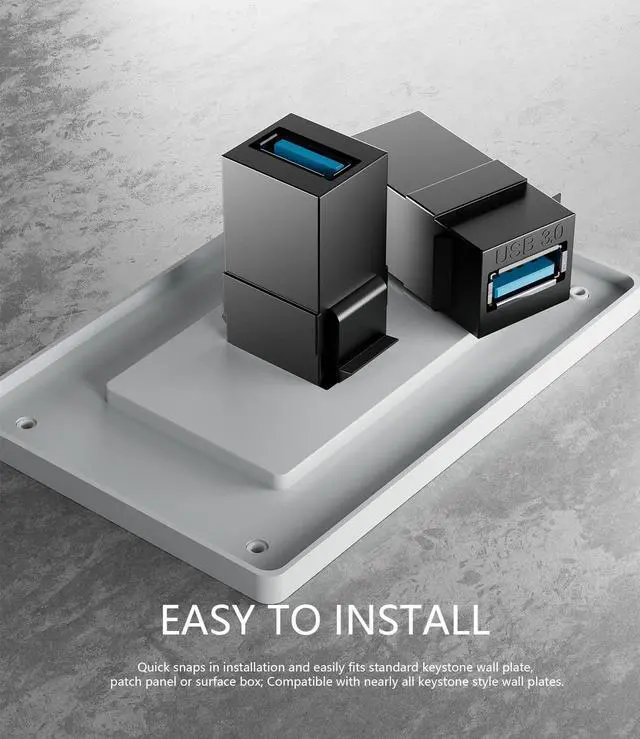Alt view image 3 of 7 - BUCIER USB 3.0 Keystone Jack Inserts, 5pcs USB to USB Adapters Female to Female Connector ,Female Coupler Insert Snap-in Connector Socket Adapter Port for Wall Plate Outlet Panel (Black - 5 Pack)