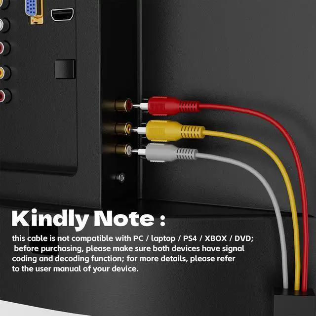 Alt view image 5 of 7 - BUCIER HDMI to RCA Cable, 1080P 5ft/1.5m Male to Male 3RCA Component AV Adapter Cable One-Way Transmission from HDMI to RCA M/M Connector Transmitter for TV HDTV (NO Signal Conversion Function)