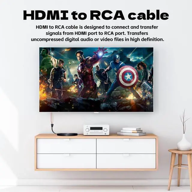 Alt view image 6 of 7 - BUCIER HDMI to RCA Cable, 1080P 5ft/1.5m Male to Male 3RCA Component AV Adapter Cable One-Way Transmission from HDMI to RCA M/M Connector Transmitter for TV HDTV (NO Signal Conversion Function)