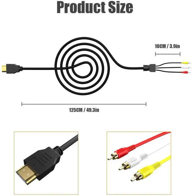 Alt view image 2 of 7 - BUCIER HDMI to RCA Converter, 1080P 5ft HDMI Male Goldplated to 3-RCA Video Audio AV Cable Connector Adapter Transmitter for TV HDTV DVD(NO Signal Conversion Function)