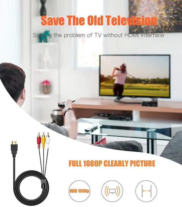 Alt view image 6 of 7 - BUCIER HDMI to RCA Converter, 1080P 5ft HDMI Male Goldplated to 3-RCA Video Audio AV Cable Connector Adapter Transmitter for TV HDTV DVD(NO Signal Conversion Function)