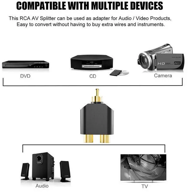Alt view image 3 of 7 - KEHIPI RCA Splitter, RCA Splitter 1 Male 2 Female for Audio Video Av TV Cable Conversion, Simple to use, Plug and Play - 6 pcs