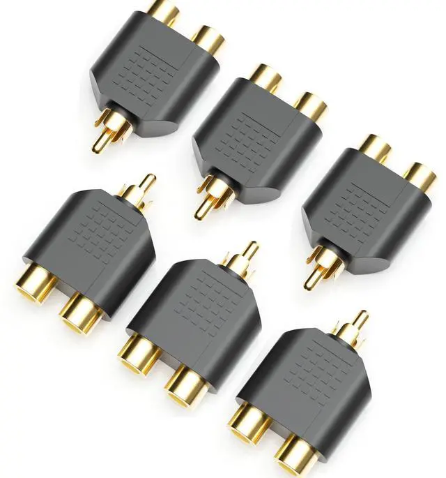 Main image of KEHIPI RCA Splitter, RCA Splitter 1 Male 2 Female for Audio Video Av TV Cable Conversion, Simple to use, Plug and Play - 6 pcs