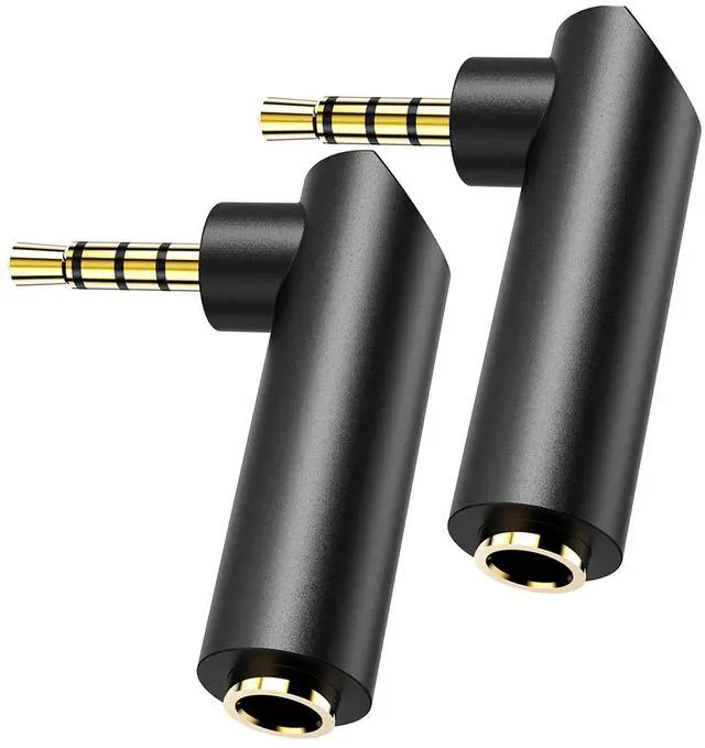 Main image of BUCIER 3.5mm Angle Male to Female Audio Adapter,90 Degree Right Angle Gold-Plated TRS Stereo Jack Plug Aux Connector, Compatible with Headsets, Tablets, MP3 Players, Game Controllers, Speakers - 2pack