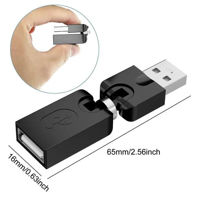 Alt view image 2 of 7 - BUCIER Swivel USB 2.0 Adapter, 2 Pack Rotatable USB 2.0 Type A Male to Type A Female 360 Degree Rotation Adjustable Right Angle Extension Adapter Convertor (Black, AM-FM)