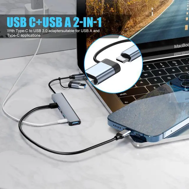 Alt view image 4 of 7 - BUCIERUpgrade USB C/USB Hub, Aluminum 7 in 1 USB C & USB Hub with USB 3.0, USB 2.0 Ports for PC/Laptops/MacBook Pro/Air/iMac/iPad and More Devices
