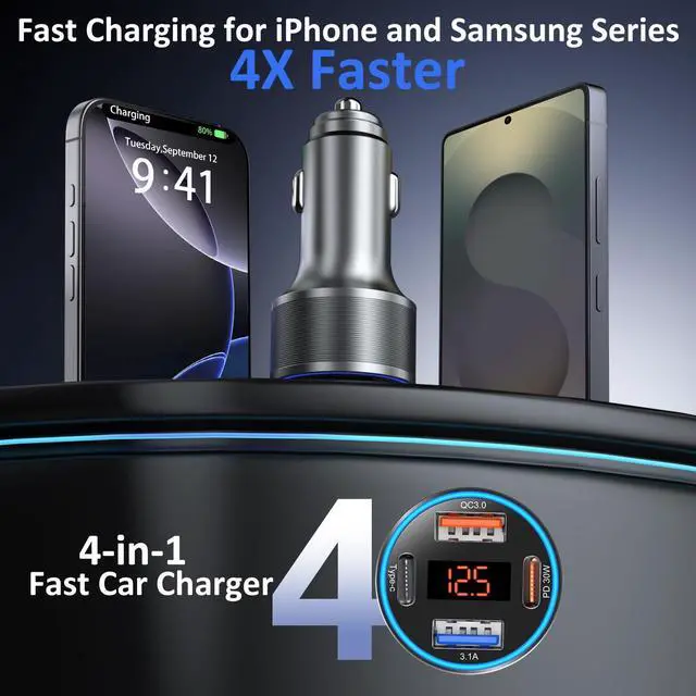 Alt view image 2 of 7 - BUCIER USB C Car Charger with Voltage Display, 3 Pack 65W Super Fast Charging Car Phone Charger Dual USB-A & USBC Cargador Carro Cigarette Lighter Adapter Volt Meter for iPhone,Samsung,Tablet,Android