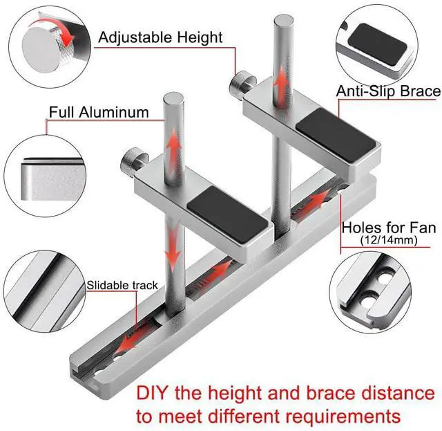 Alt view image 4 of 6 - BUCIER Graphics Card GPU Support Bracket: Adjustable Aluminum GPU Sag Bracket Video Card GPU Stand Holder Graphics Card Support with Dual Stand (Silver 128mm)