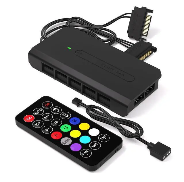 Main image of BUCIER 10 Ports RGB Fan Hub-I for PC Case Fans,Support 6-pin  Fans,with 2X 5V 3pin Ports for ARGB Device,with SATA Power Cable and Remote Control,Motherboard Sync