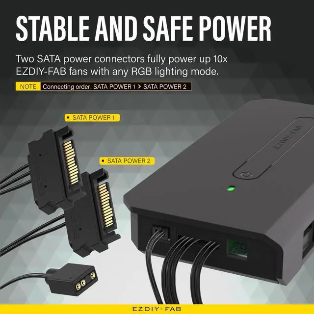 Alt view image 3 of 6 - BUCIER 10 Ports RGB Fan Hub-I for PC Case Fans,Support 6-pin  Fans,with 2X 5V 3pin Ports for ARGB Device,with SATA Power Cable and Remote Control,Motherboard Sync