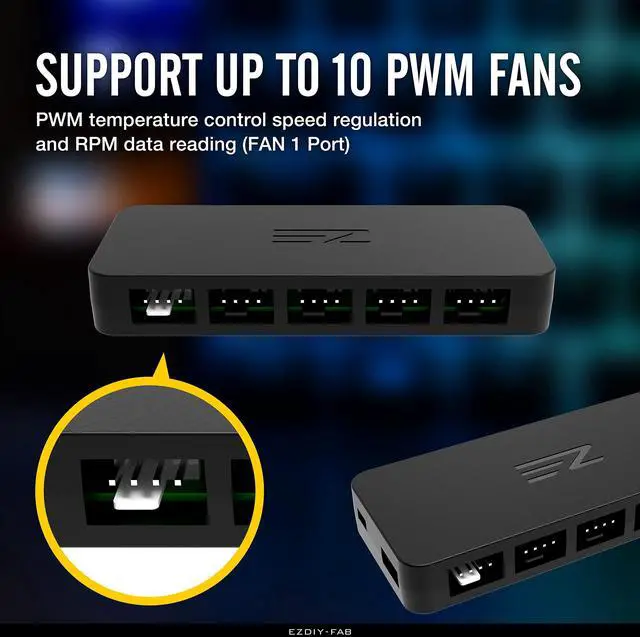 Alt view image 2 of 6 - BUCIER PWM Fan Hub Controller/Splitter for 4-Pin & 3-Pin PC Cooling Fans, SATA Power, Only Use One MB Header