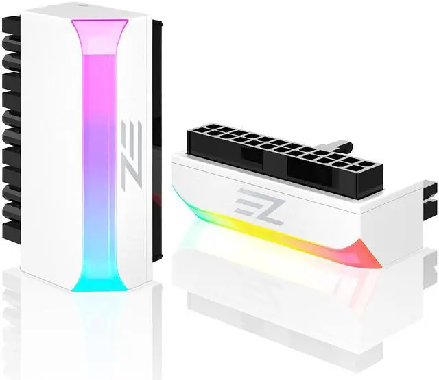 Main image of ATX 24-pin 90 Degree Power Connector Adapter 5V 3 Pin ARGB Rainbow Female to Male Power Adapter for Computer Motherboard ATX Power Supply- White-1 Pack