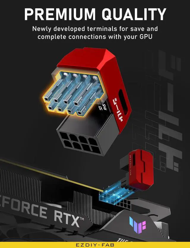 Alt view image 5 of 6 - Shield Series 8-Pin PCIe GPU Power Adapter,180-Degree U-Turn Angled Connector, Aluminum Design for Graphics Cards  Standard Type,Red-2 Pack