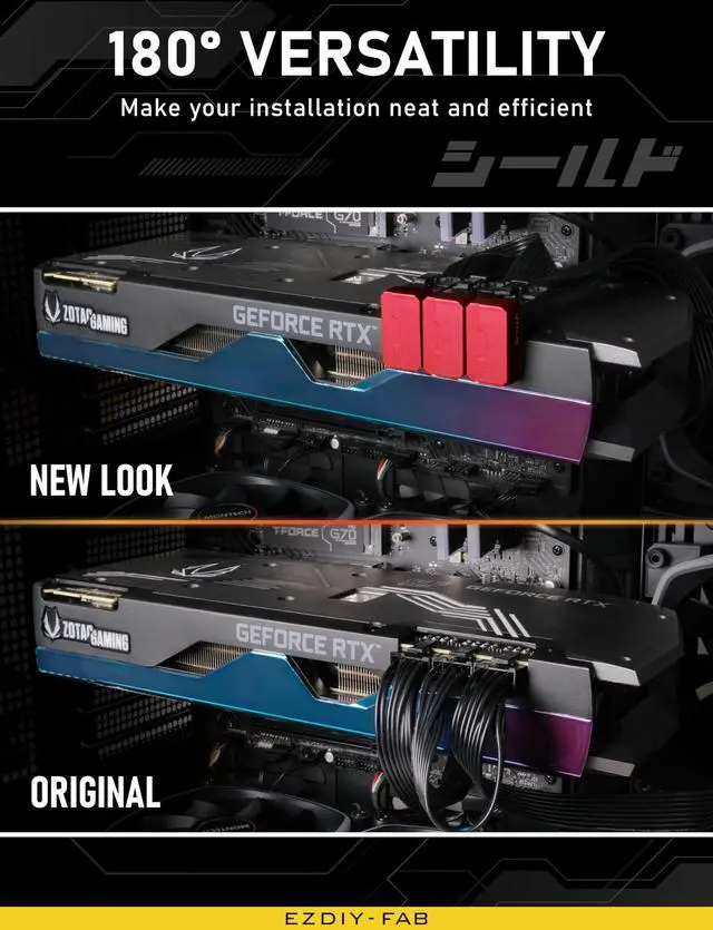 Alt view image 3 of 6 - Shield Series 8-Pin PCIe GPU Power Adapter,180-Degree U-Turn Angled Connector, Aluminum Design for Graphics Cards  Standard Type,Red-2 Pack