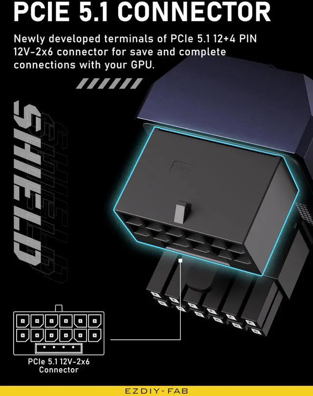 Alt view image 5 of 7 - PCIe 5.0 GPU Power Adapter - 600W 12+4pin, 16pin 12VHPWR Connector, 12V-2x6 GPU Adapter, 180 Degree Right Angle - Compatible with RTX 3090Ti, 4070Ti, 4080, 4090 - RVS Type, Purple, 1 Pack