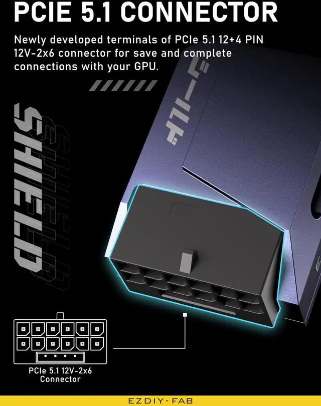 Alt view image 5 of 7 - PCIe 5.0 Adapter - 600W 12+4pin,16pin 12VHPWR GPU Power Connector,12V-2x6 GPU Adapter,90 Degree Right Angle - Compatible with RTX 3090Ti, 4070Ti, 4080, 4090 GPU - RVS Type, Purple, 1 Pack